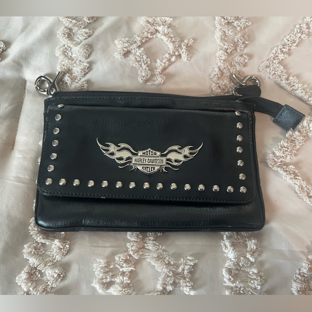 Harley-Davidson Black Leather Studded Clutch